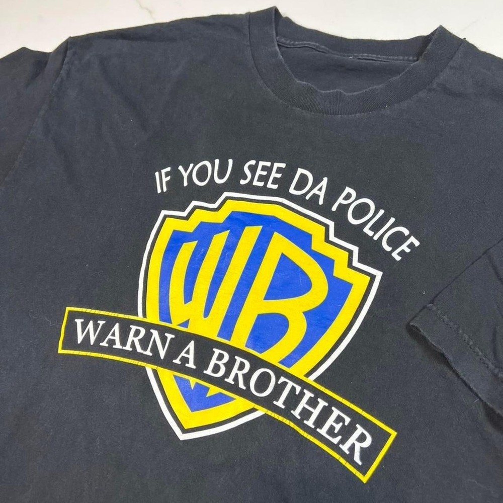 Vintage Warn A Brother Graphic Tee 90s Black Warner Bros Parody T-Shirt